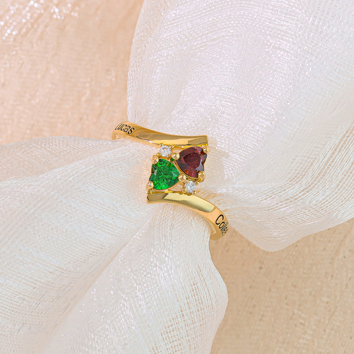 Personalized Birthstone Heart Name Ring for Women – Custom Engraved CZ Jewelry Anniversary Gift for Her