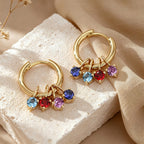 Personalized Birthstone Charm Hoop Earrings for Women – Custom 1–6 Dangle CZ Earrings Gift for Her