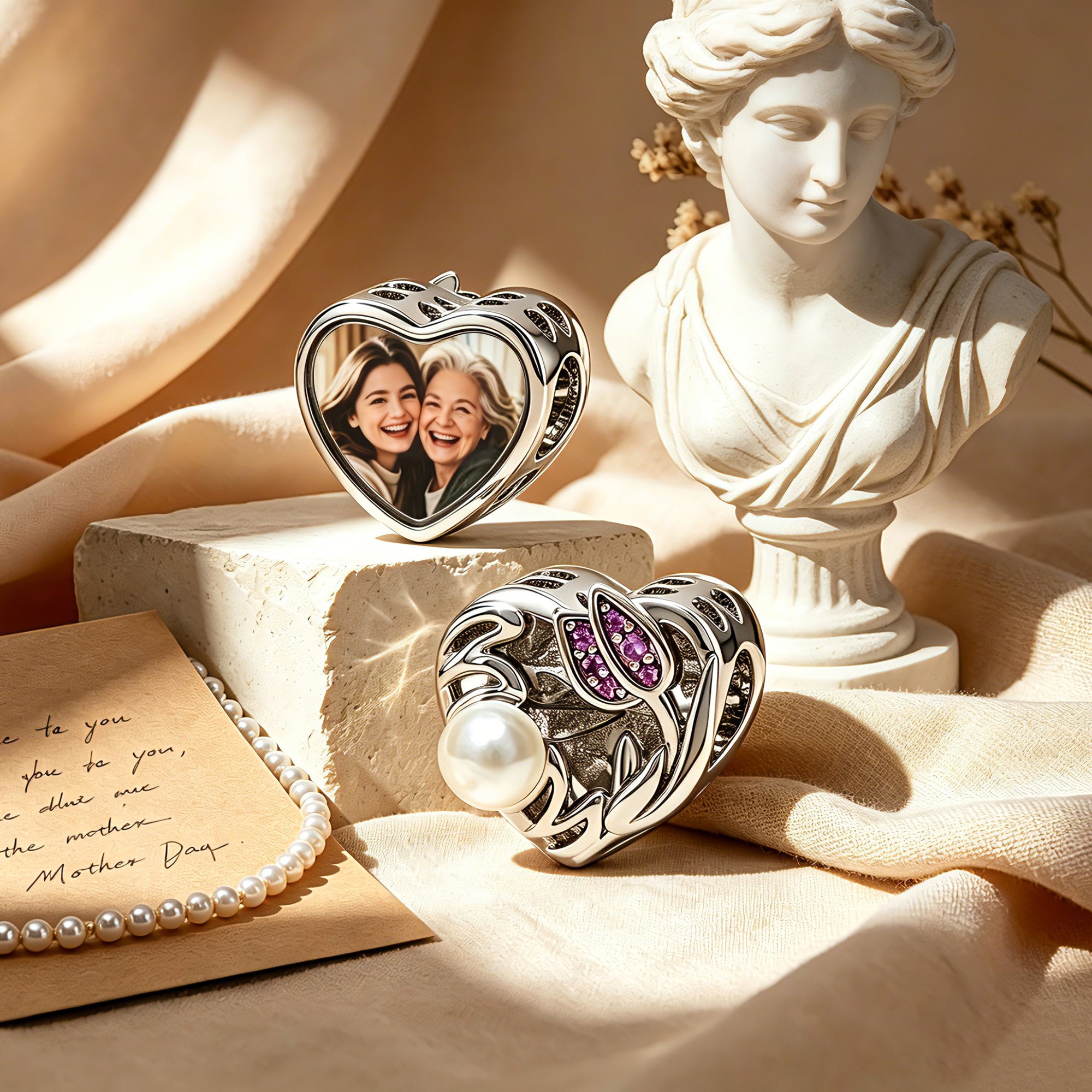 Custom Photo Heart Charm Bead | S925 Silver & Copper Personalized Gift