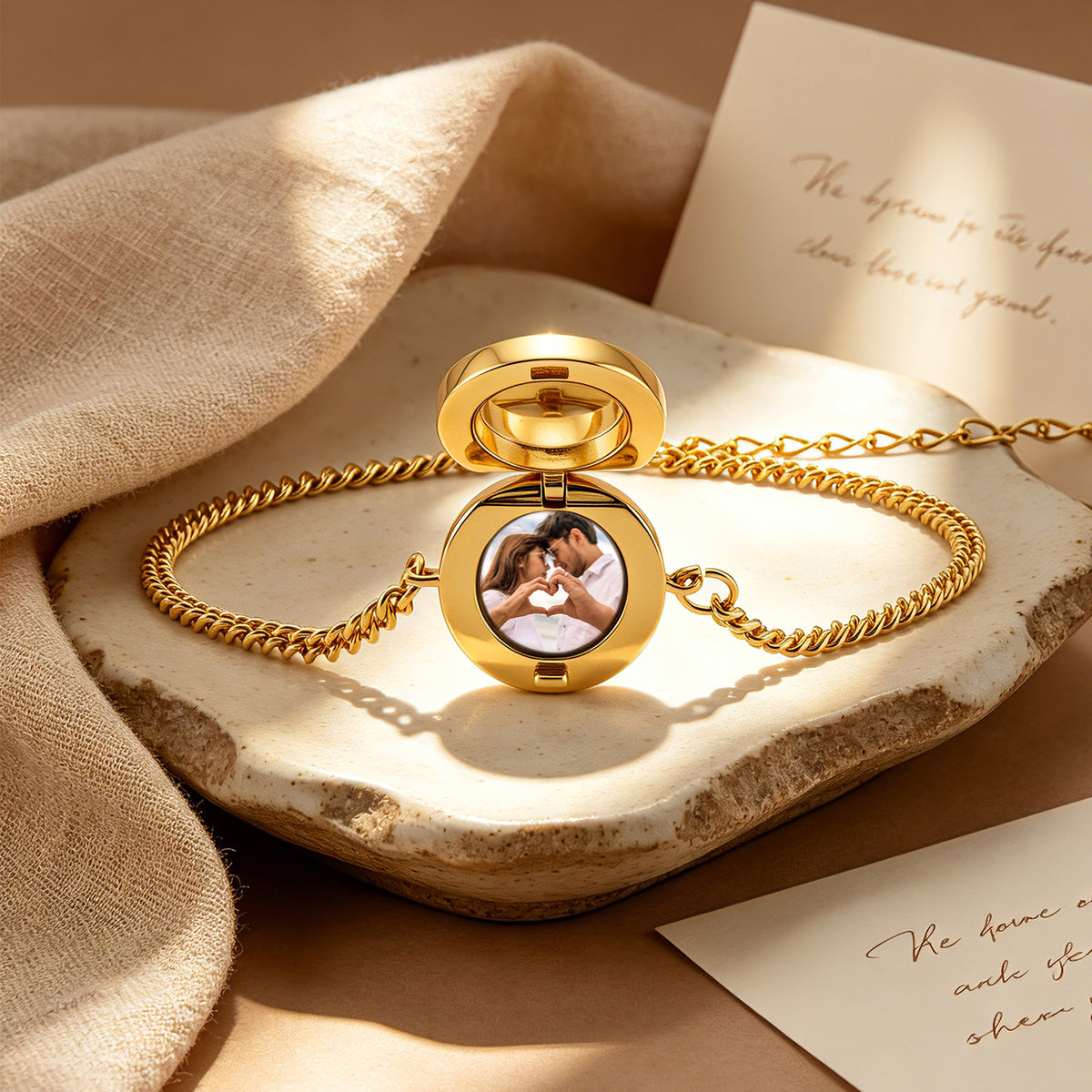 Personalized Photo Locket Bracelet with Birthstone CZ – Custom Picture Bracelet Gift for Her