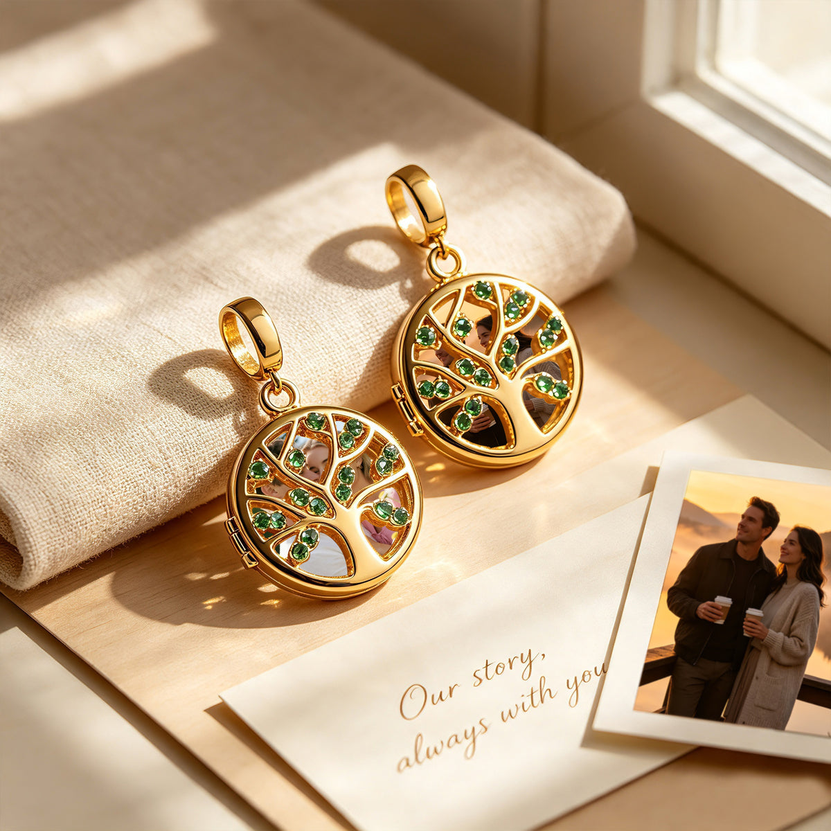 Custom Photo & Engraved Text Tree of Life Locket Pendant – Personalized Picture Charm Gift for Her