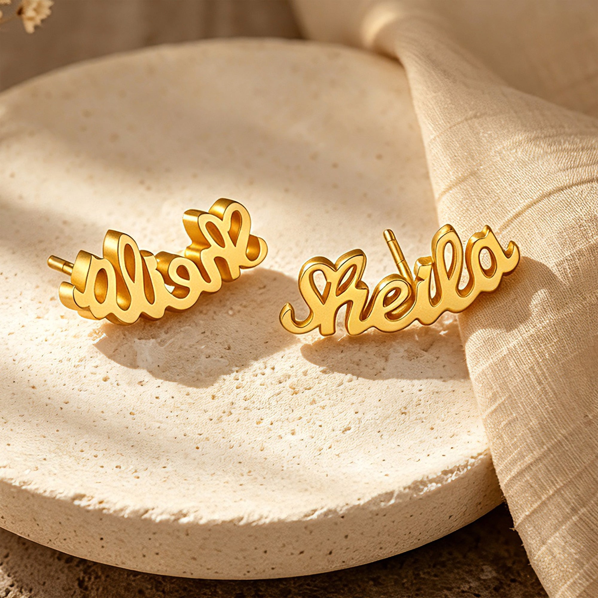 Personalized Name Stud Earrings for Women – Custom Script Word Earrings Birthday Gift for Her