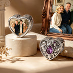 Custom Photo Heart Charm – Purple Teardrop CZ Openwork Bead