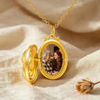 Personalized Oval Photo Locket Necklace for Women – Custom Picture Embossed Pendant Gift for Her