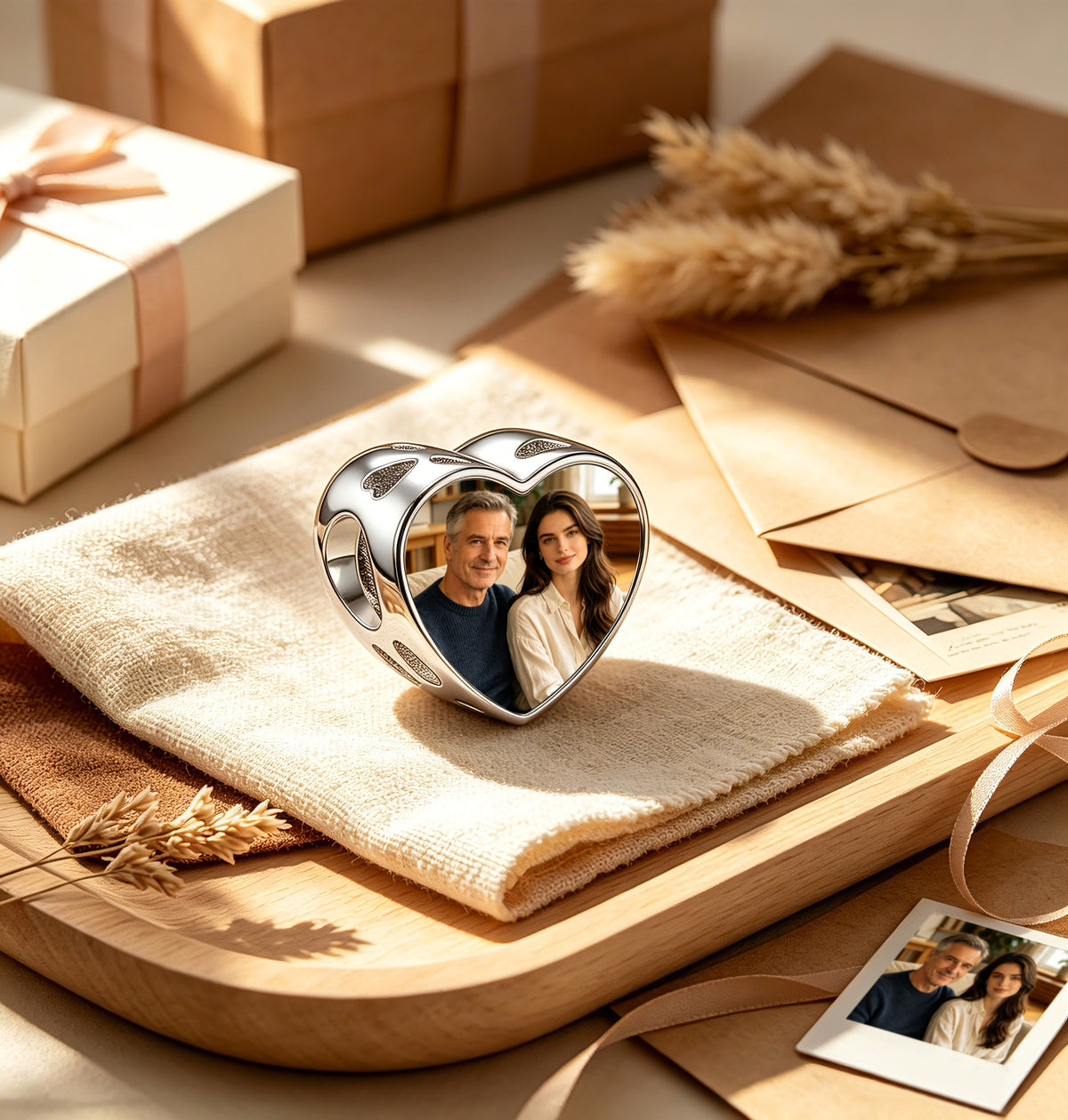 Personalized Photo Heart Charm Bead with MOM Lettering & Heart-Cut CZ – Mother’s Day European Bead Gift for Mom