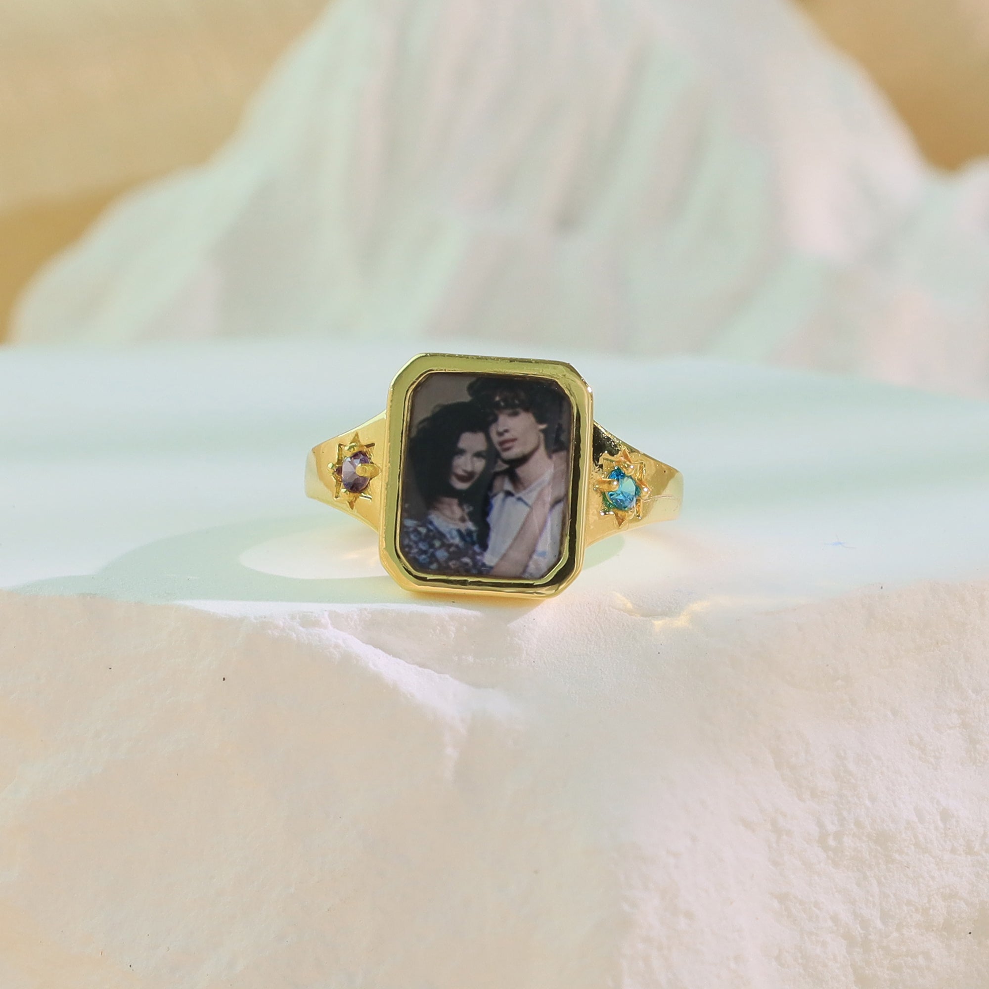 Personalized Photo Birthstone Ring for Women – Custom Picture CZ Forever Love Anniversary Gift for Her