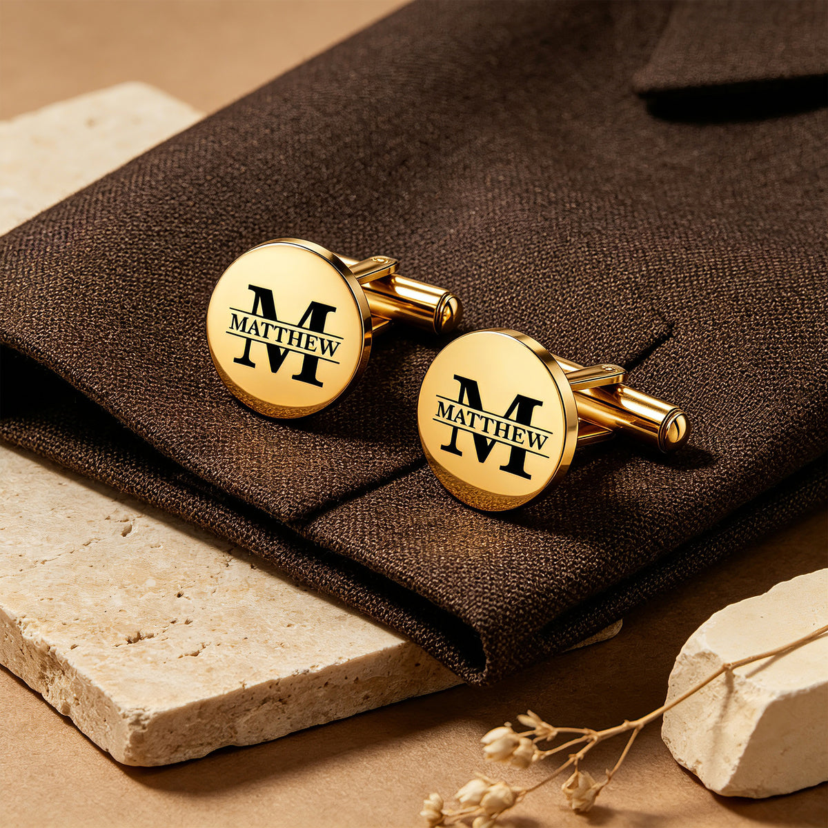 Personalized Round Cufflinks for Men – Custom Name Initial Cufflinks Gift for Him