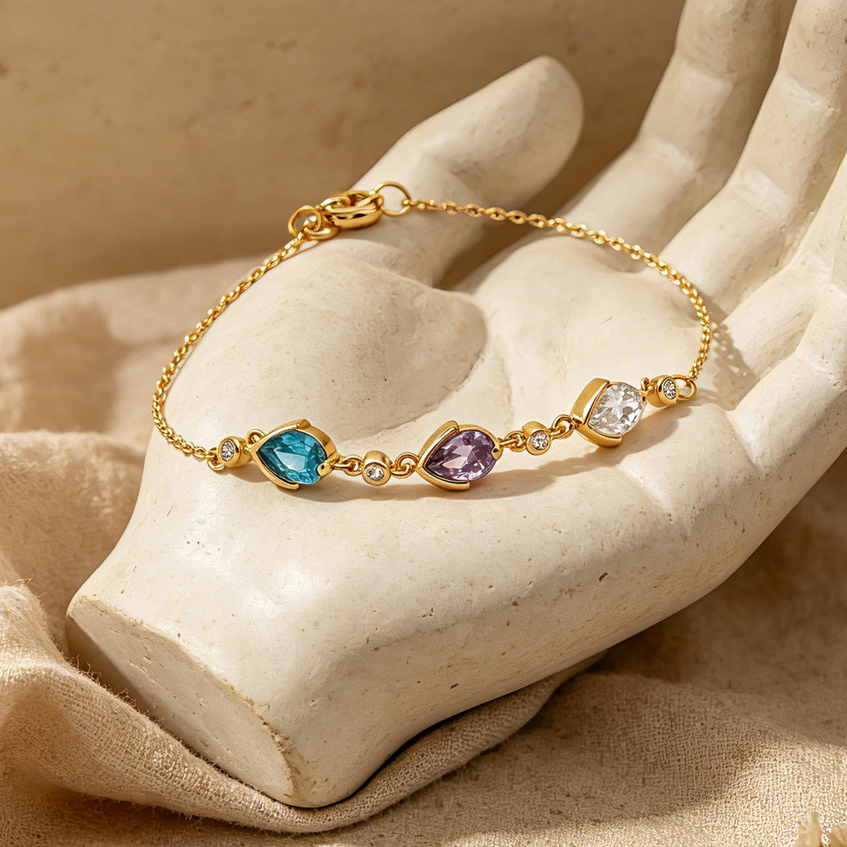 Personalized Teardrop Birthstone Bracelet for Women – Custom 1–4 Stones Bracelet Gift for Her