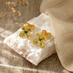 Personalized Birth Flower Birthstone Stud Earrings for Women – 12 Monthly Flower CZ Earrings Gift