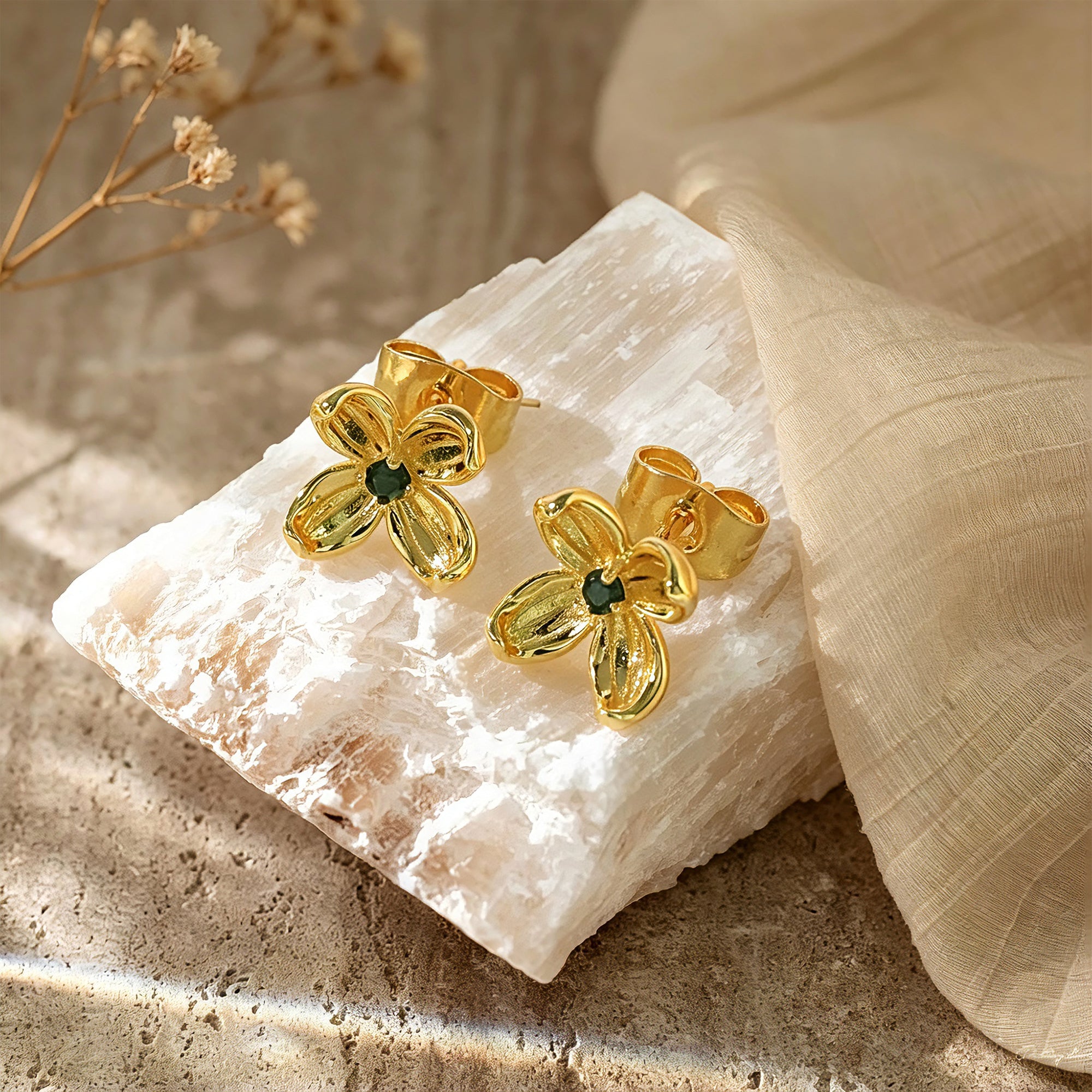 Personalized Birth Flower Birthstone Stud Earrings for Women – 12 Monthly Flower CZ Earrings Gift