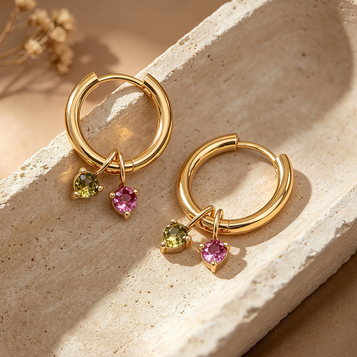 Personalized Birthstone Charm Hoop Earrings for Women – Custom 1–6 Dangle CZ Earrings Gift for Her