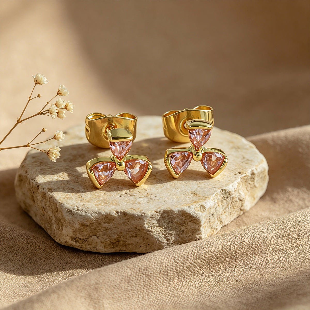 Personalized Birthstone Trillium Stud Earrings for Women – Custom CZ Flower Earrings Gift for Her