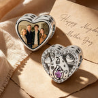 Custom Photo Heart Charm – Bear Hug Purple Heart CZ Bead