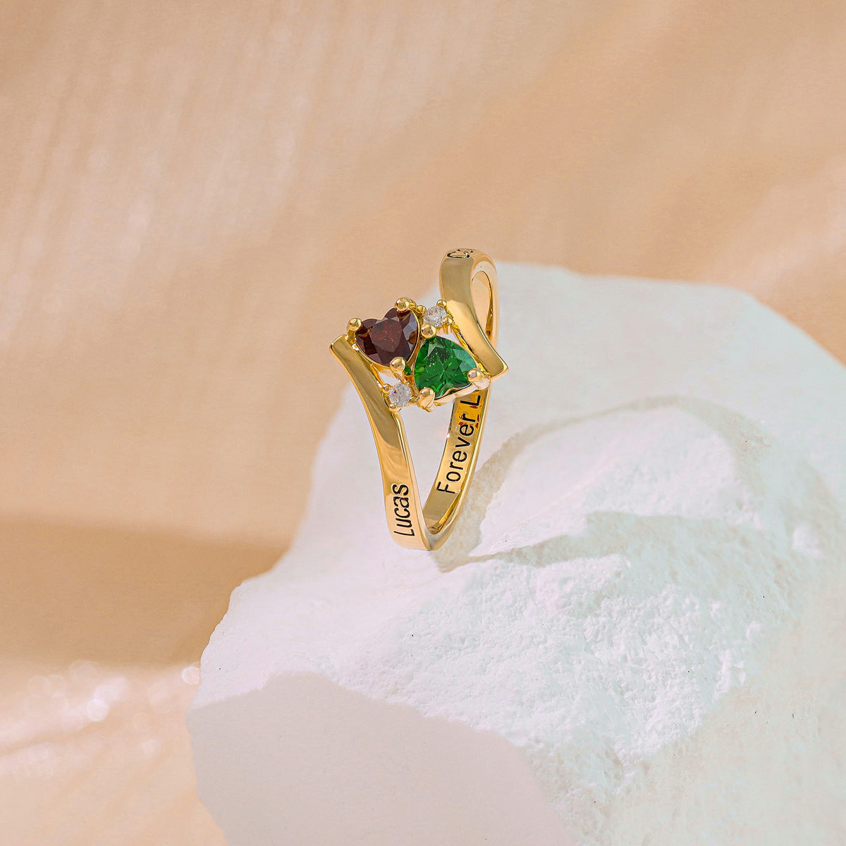Personalized Birthstone Heart Name Ring for Women – Custom Engraved CZ Jewelry Anniversary Gift for Her
