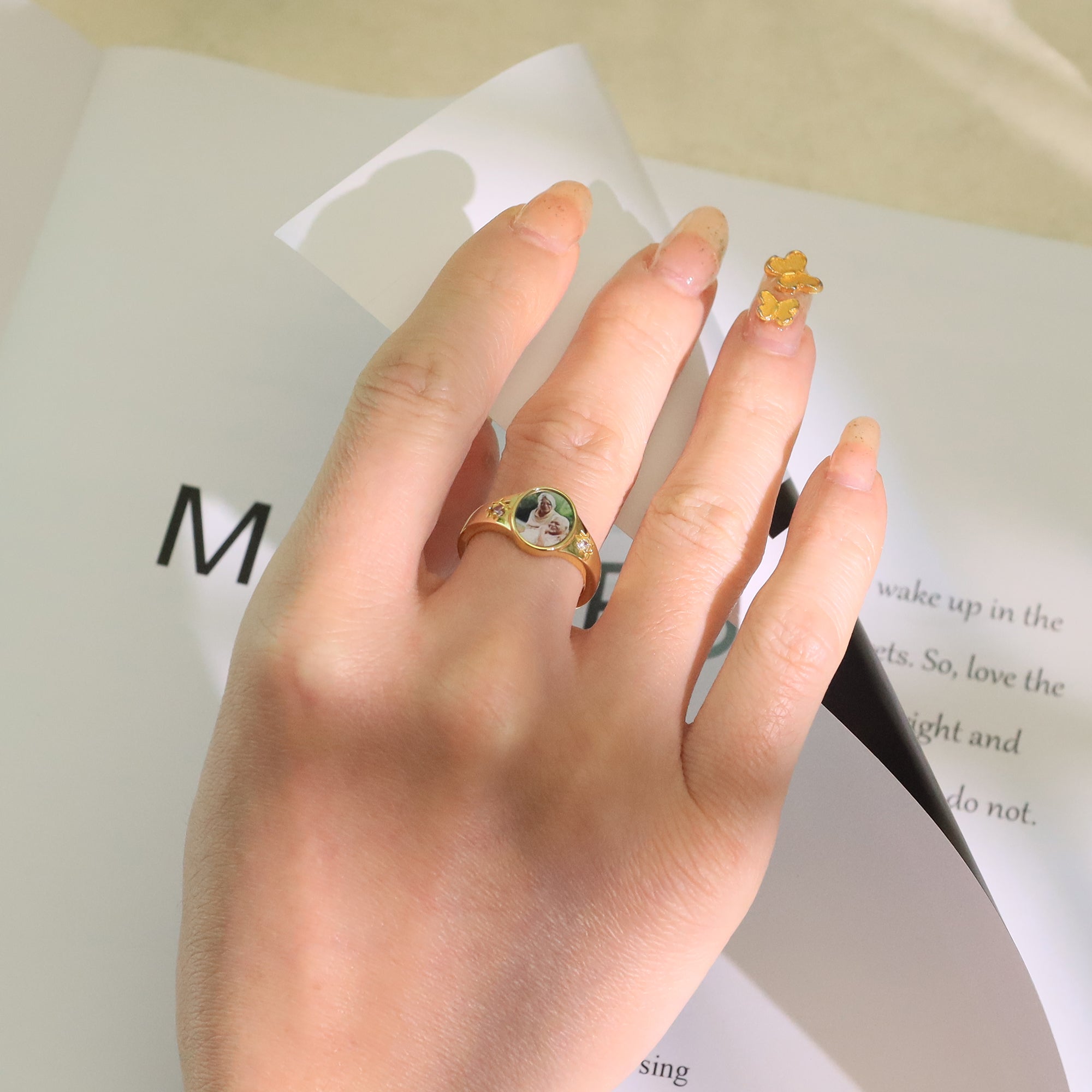 Personalized Photo Birthstone Ring for Women – Custom Picture Star Prong CZ Anniversary Gift for Her