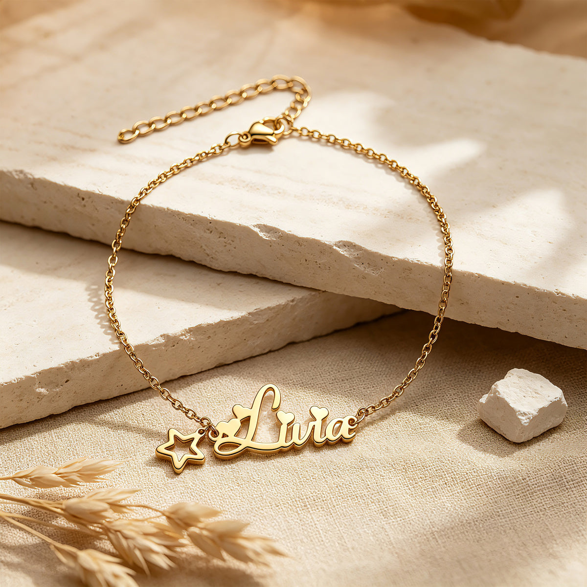 Personalized Script Name Bracelet with Star Charm for Women – Custom Nameplate Bracelet Gift for Her