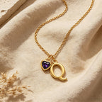 Personalized Initial Necklace with Birthstone Heart Charm – Custom Letter CZ Jewelry Anniversary Gift for Her