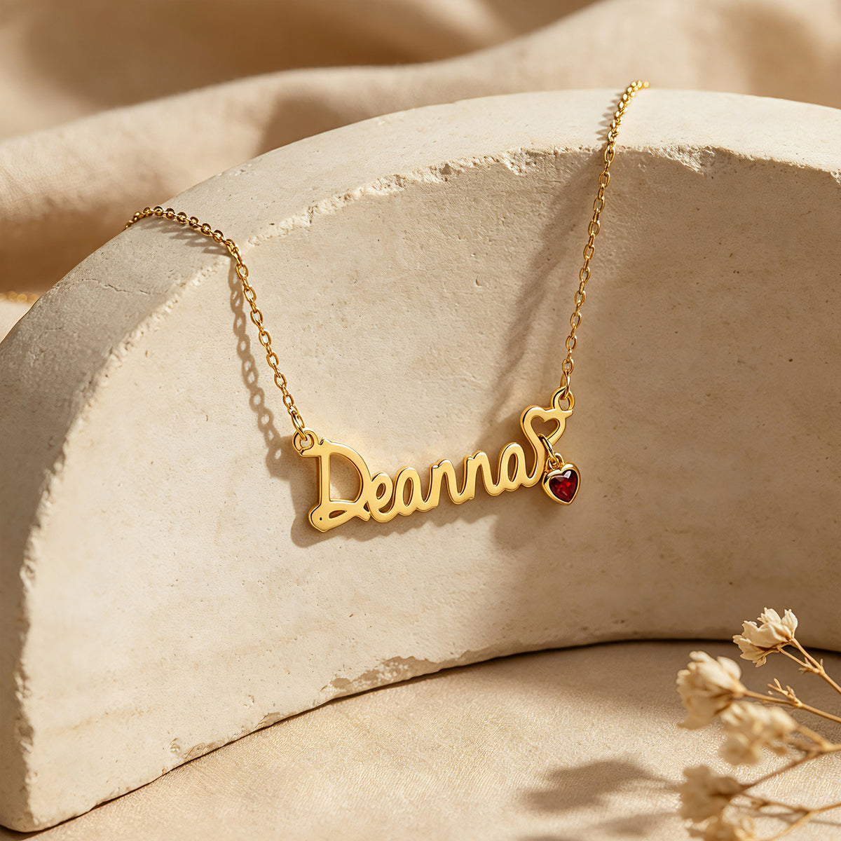 Personalized Name Necklace with Birthstone Heart Charm – Custom CZ Nameplate Jewelry Gift for Her