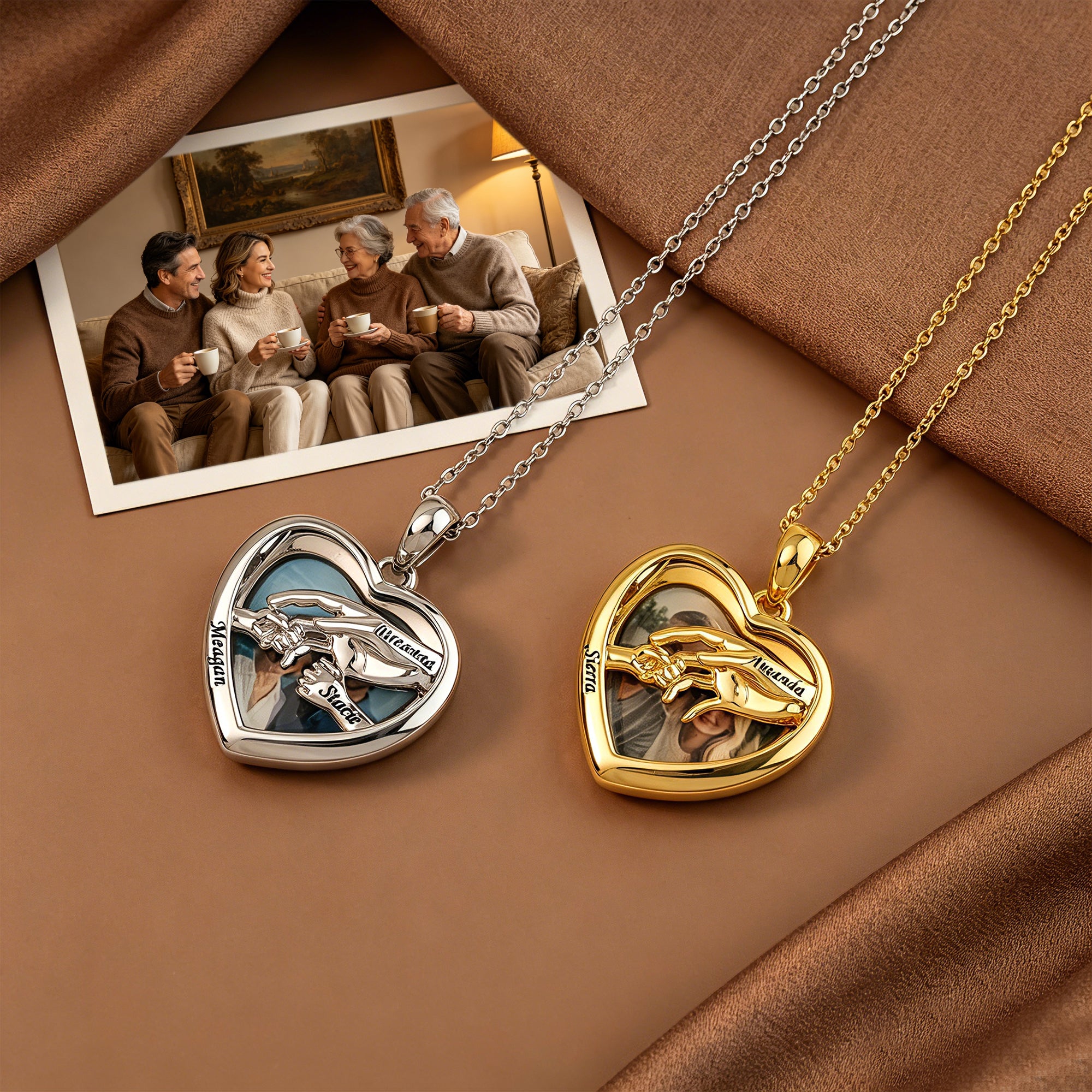 Personalized Heart Photo Locket Necklace for Women – Custom Family Tree Names Engraved Pendant Gift for Her
