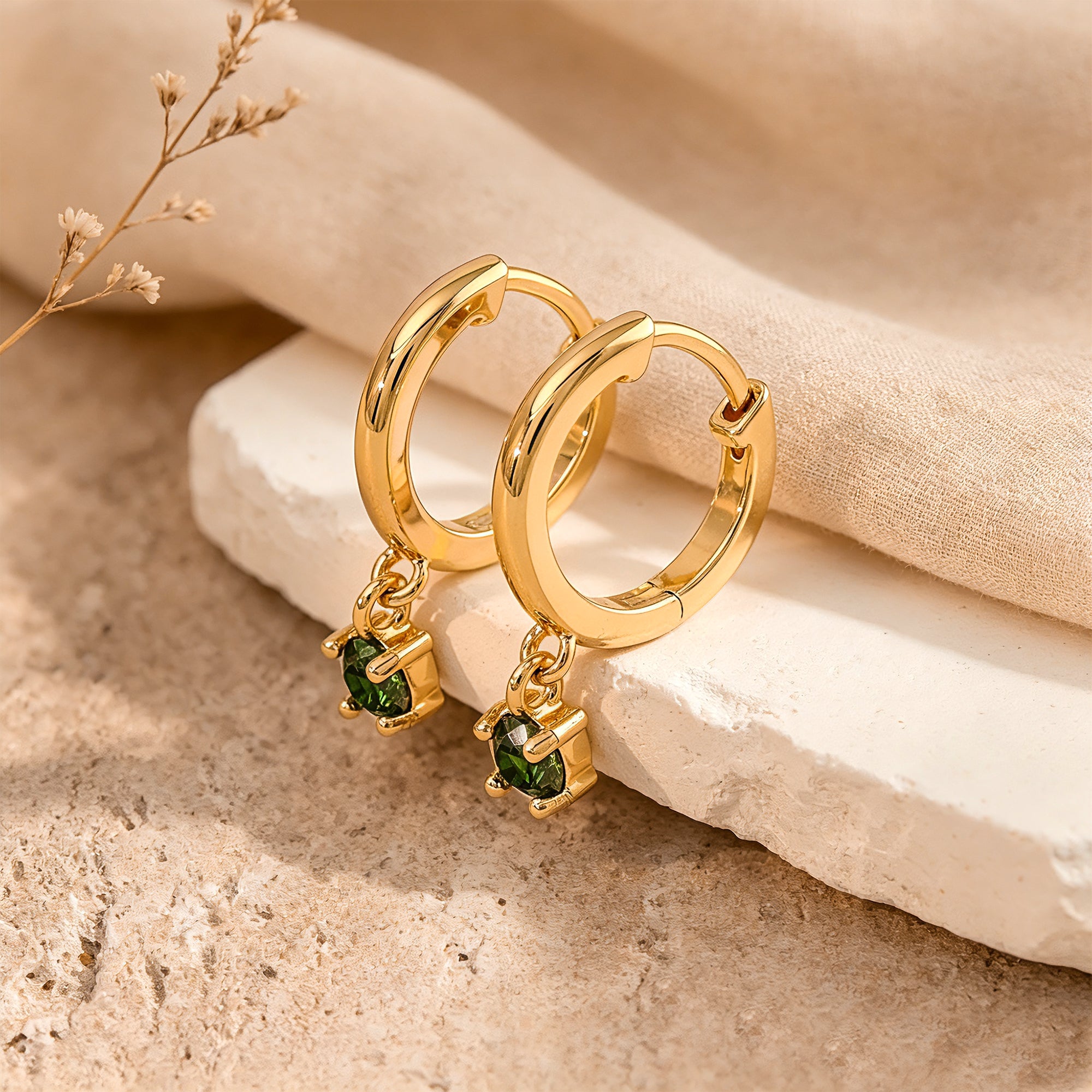 Personalized Birthstone Huggie Earrings for Women – Custom Dangle CZ Earrings Gift for Her