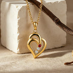 Personalized Birthstone Heart Name Necklace for Women – Custom 3 CZ Stones Family Pendant Gift for Her