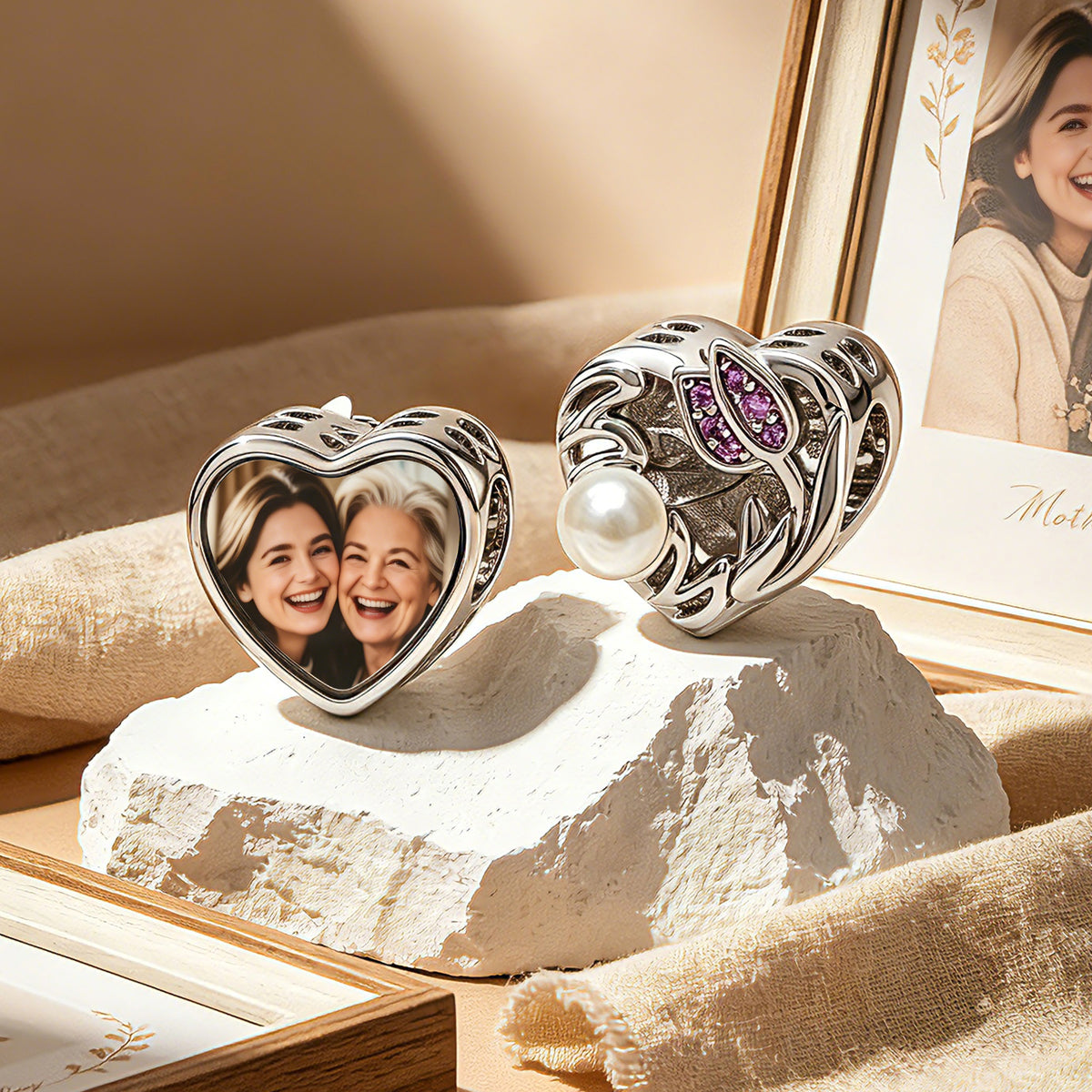 Custom Photo Heart Charm Bead | S925 Silver & Copper Personalized Gift