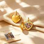 Custom Photo & Engraved Text Heart Locket Pendant – Personalized Picture Charm Gift for Her