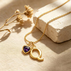 Personalized Initial Necklace with Birthstone Heart Charm – Custom Letter CZ Jewelry Anniversary Gift for Her