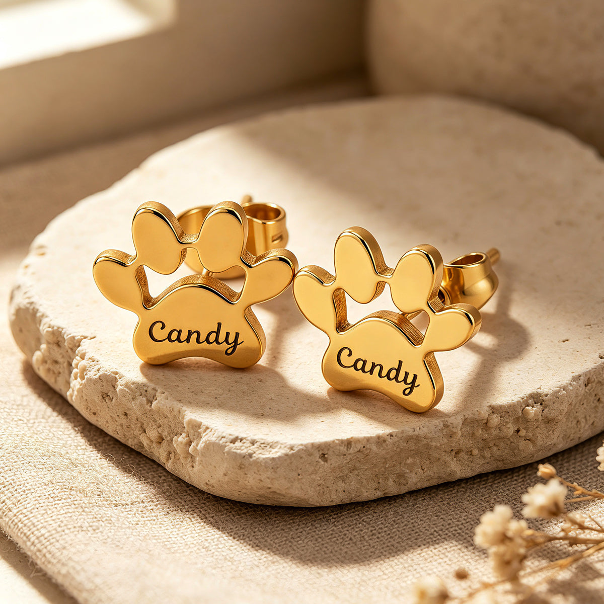 Personalized Paw Print Name Stud Earrings for Women – Custom Pet Name Earrings Gift for Her