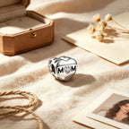 Personalized Photo Heart Charm Bead with MOM Lettering & Heart-Cut CZ – Mother’s Day European Bead Gift for Mom