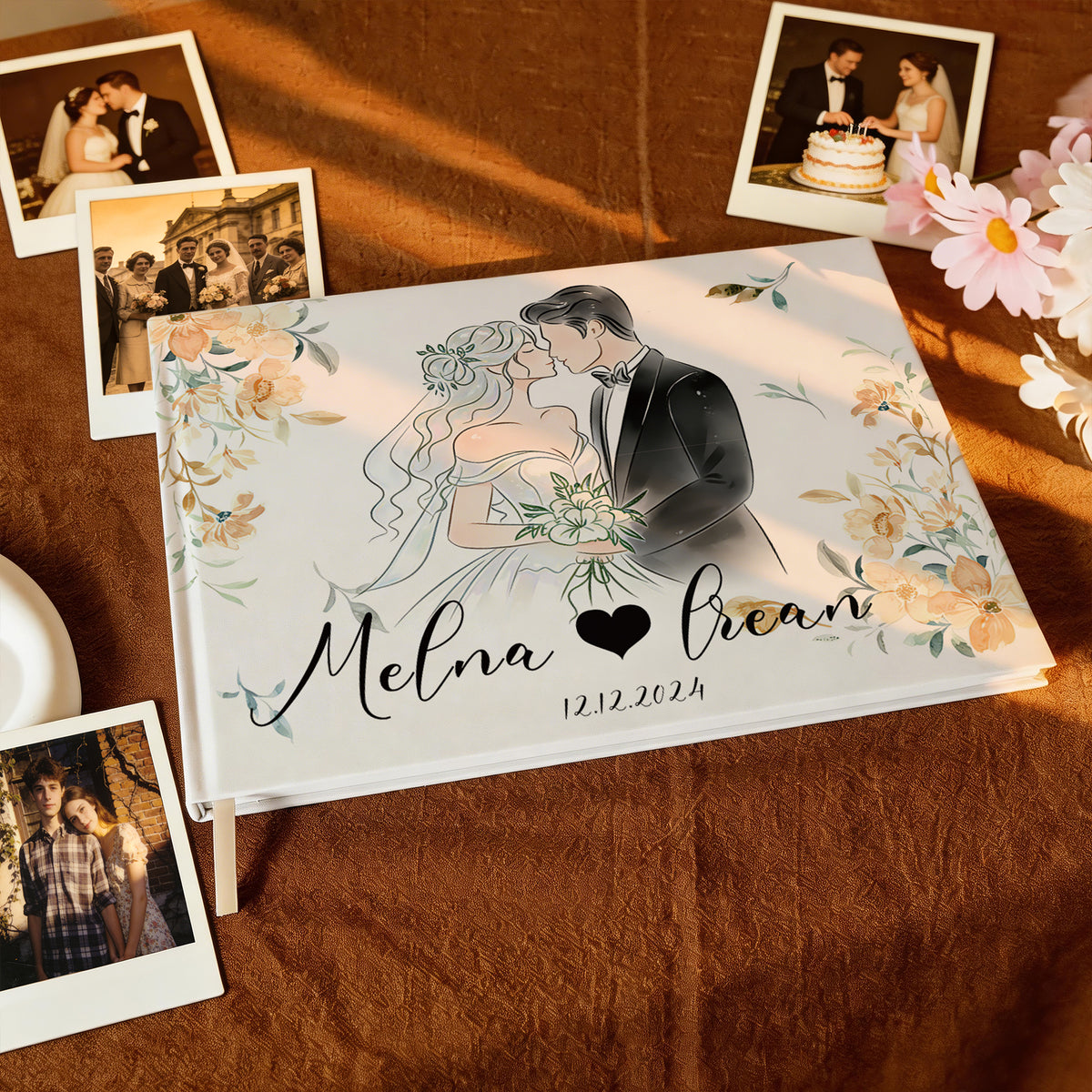 Custom Linen Wedding Guest Book for Couples – UV Printed Photo & Names, 12 Design Options Gift for Couple