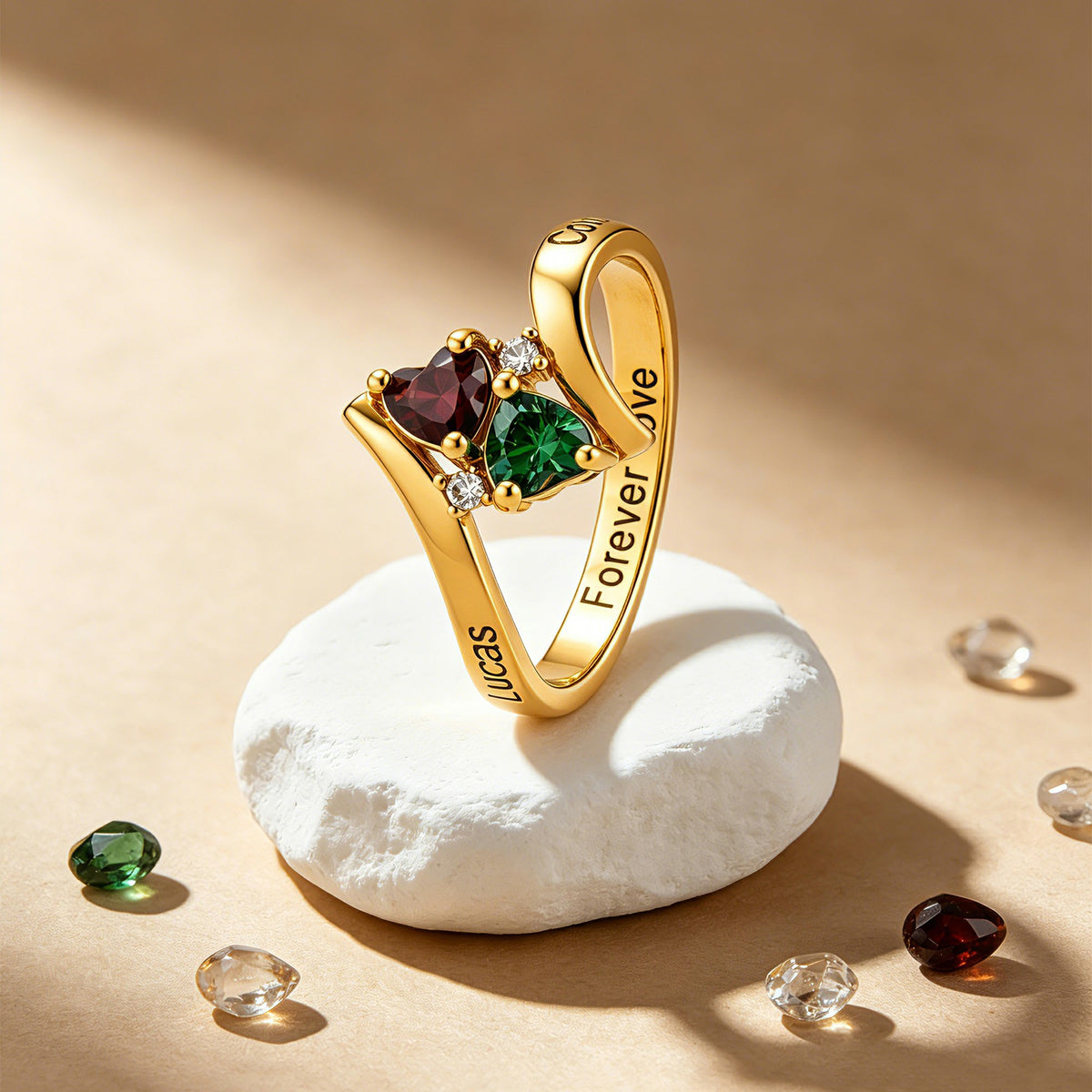 Personalized Birthstone Heart Name Ring for Women – Custom Engraved CZ Jewelry Anniversary Gift for Her