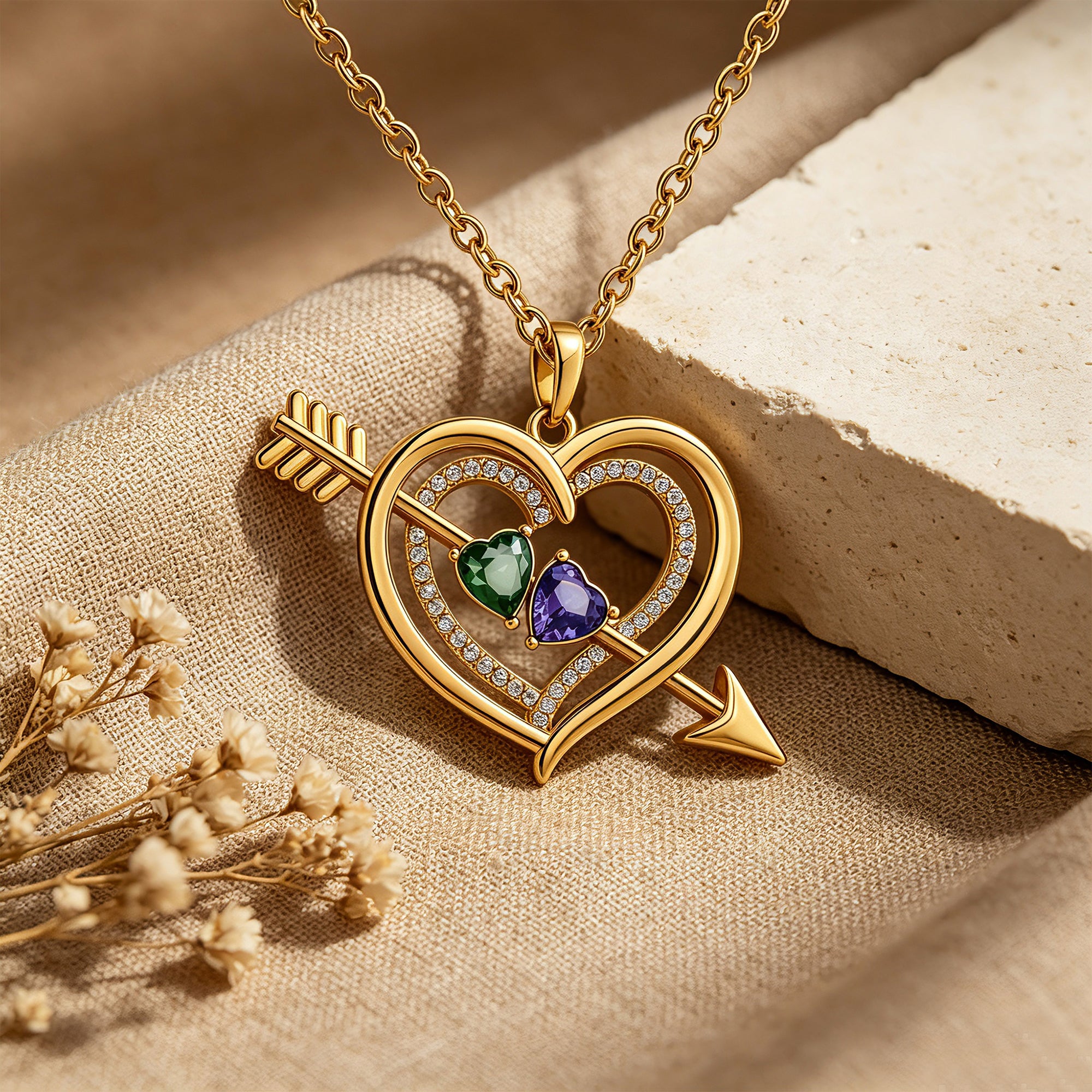 Personalized Birthstone Heart Arrow Name Necklace for Women – Custom 2 CZ Pendant Anniversary Gift for Her