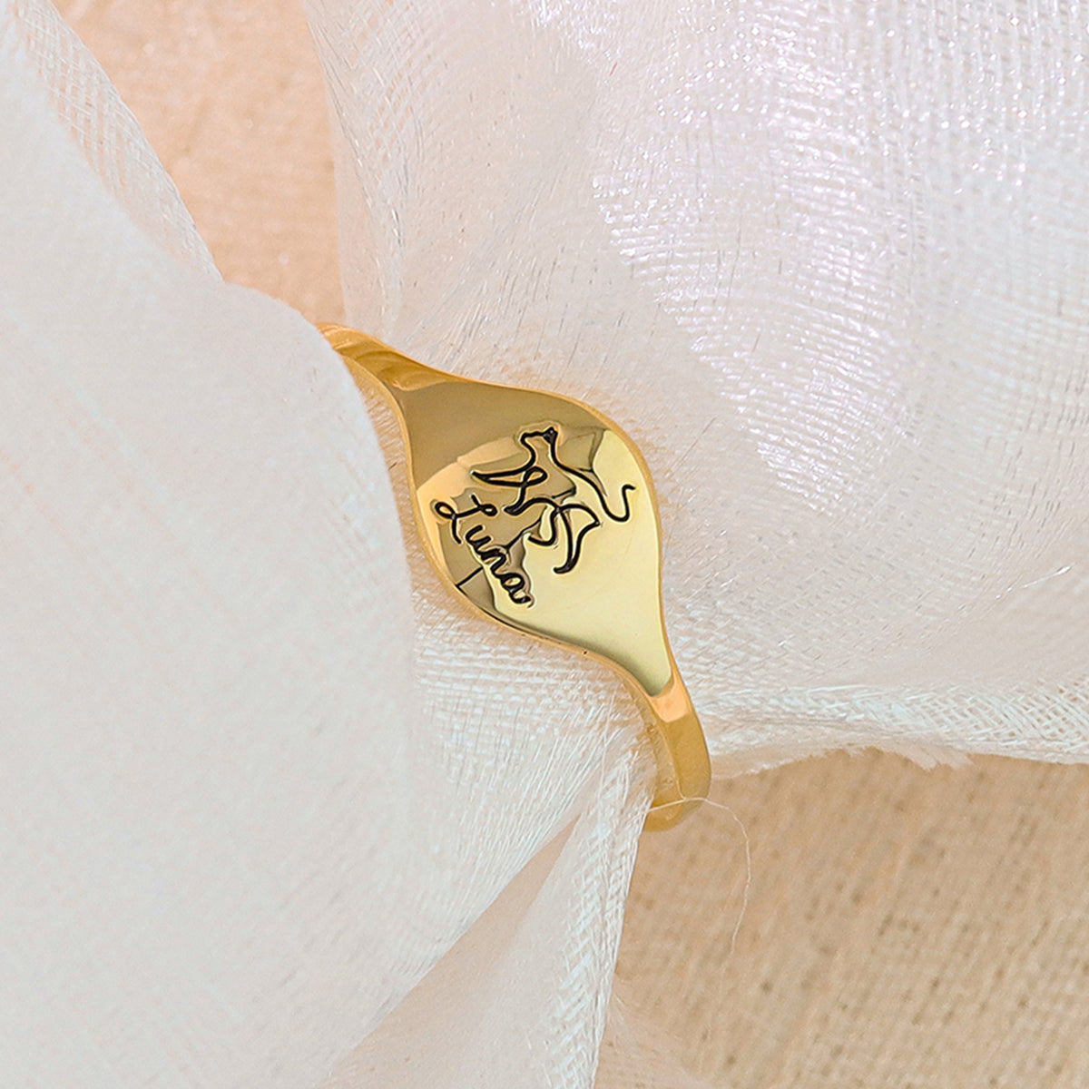 Personalized Pet Name Signet Ring for Women – Custom Pet Silhouette Engraved Jewelry Gift for Her