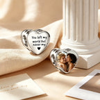 Custom Photo & Engraved Text Heart Charm Bead – Personalized Memory Charm for Bracelet, Gift for Her