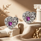 Custom Photo Heart Charm – Purple Heart CZ Openwork Bead