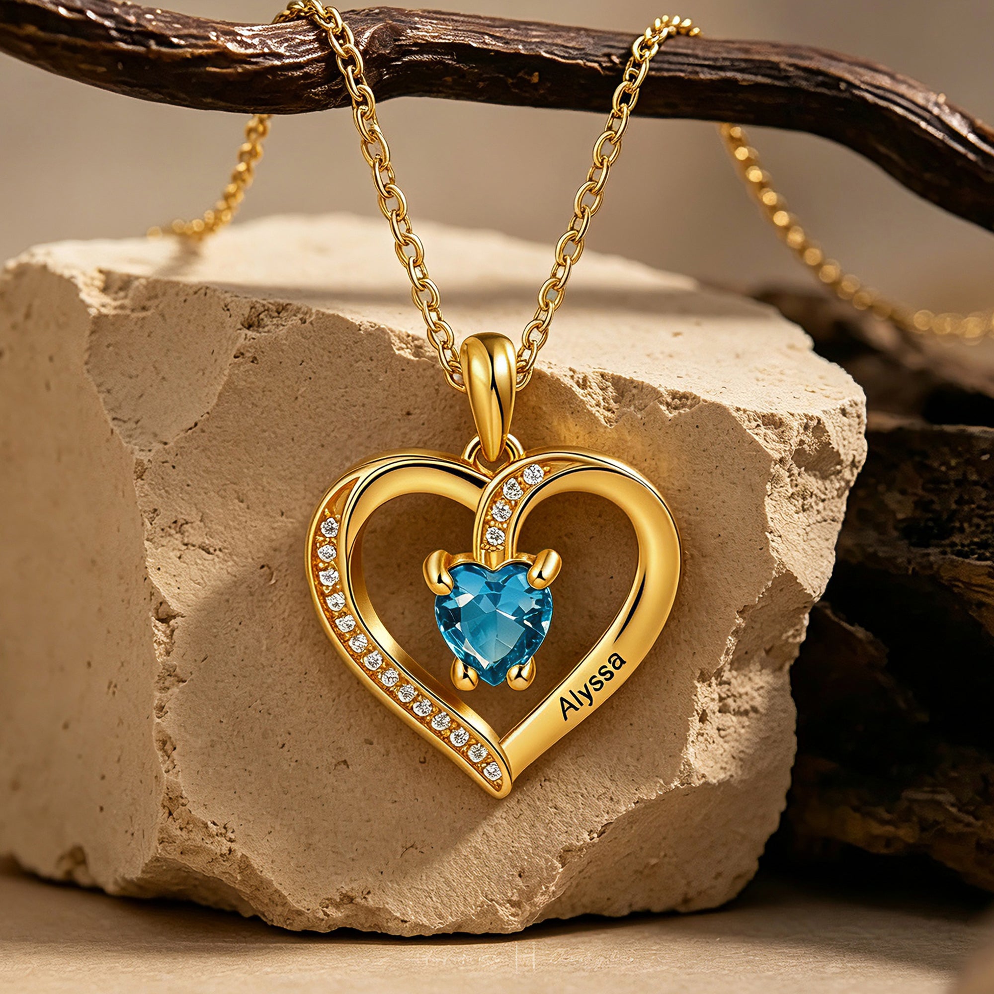 Personalized Birthstone Heart Name Necklace for Women – Custom Engraved CZ Pendant Anniversary Gift for Her
