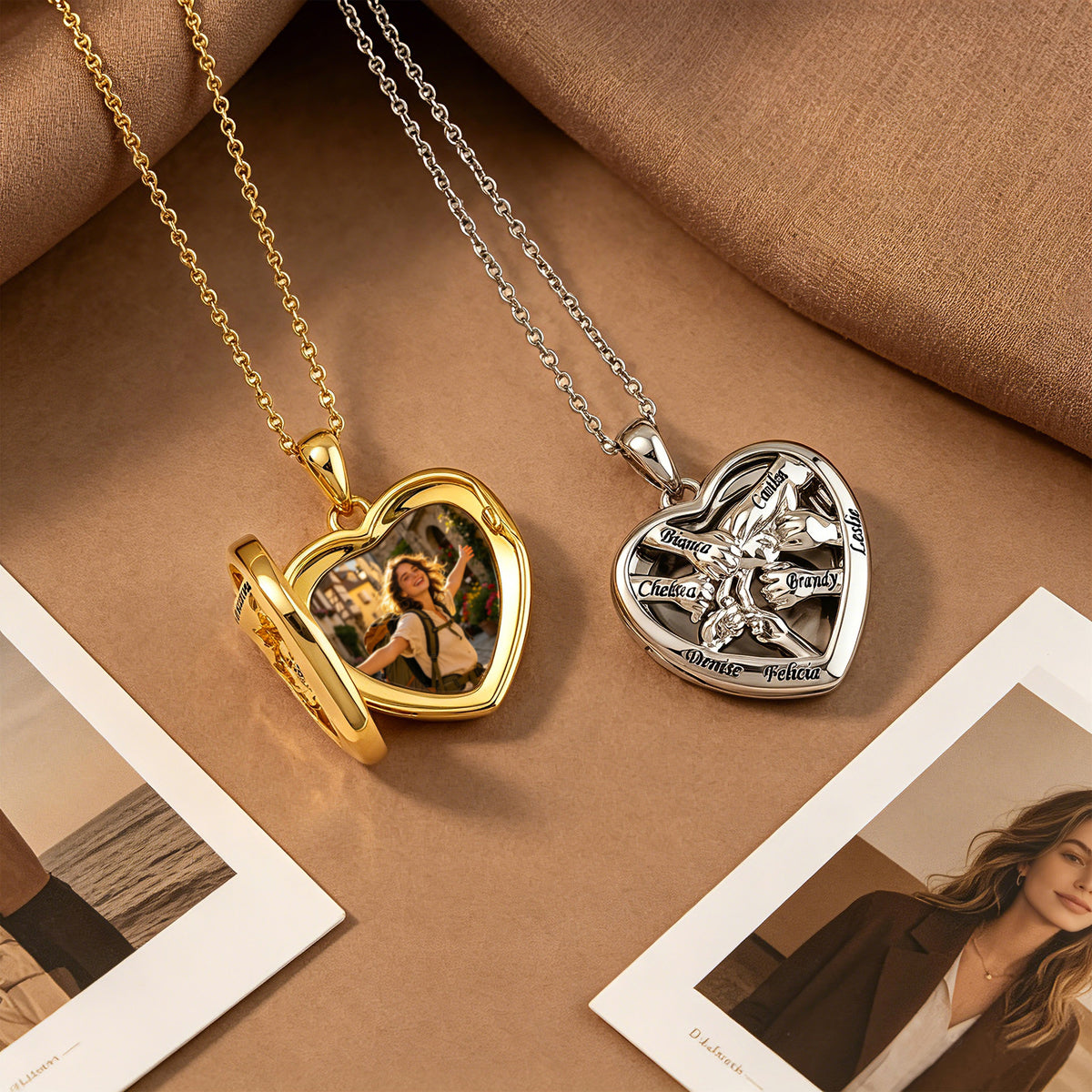 Personalized Heart Photo Locket Necklace for Women – Custom Family Tree Names Engraved Pendant Gift for Her