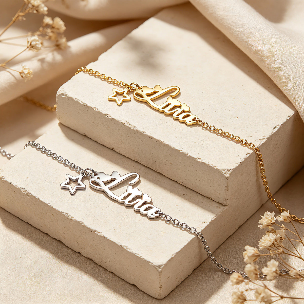 Personalized Script Name Bracelet with Star Charm for Women – Custom Nameplate Bracelet Gift for Her