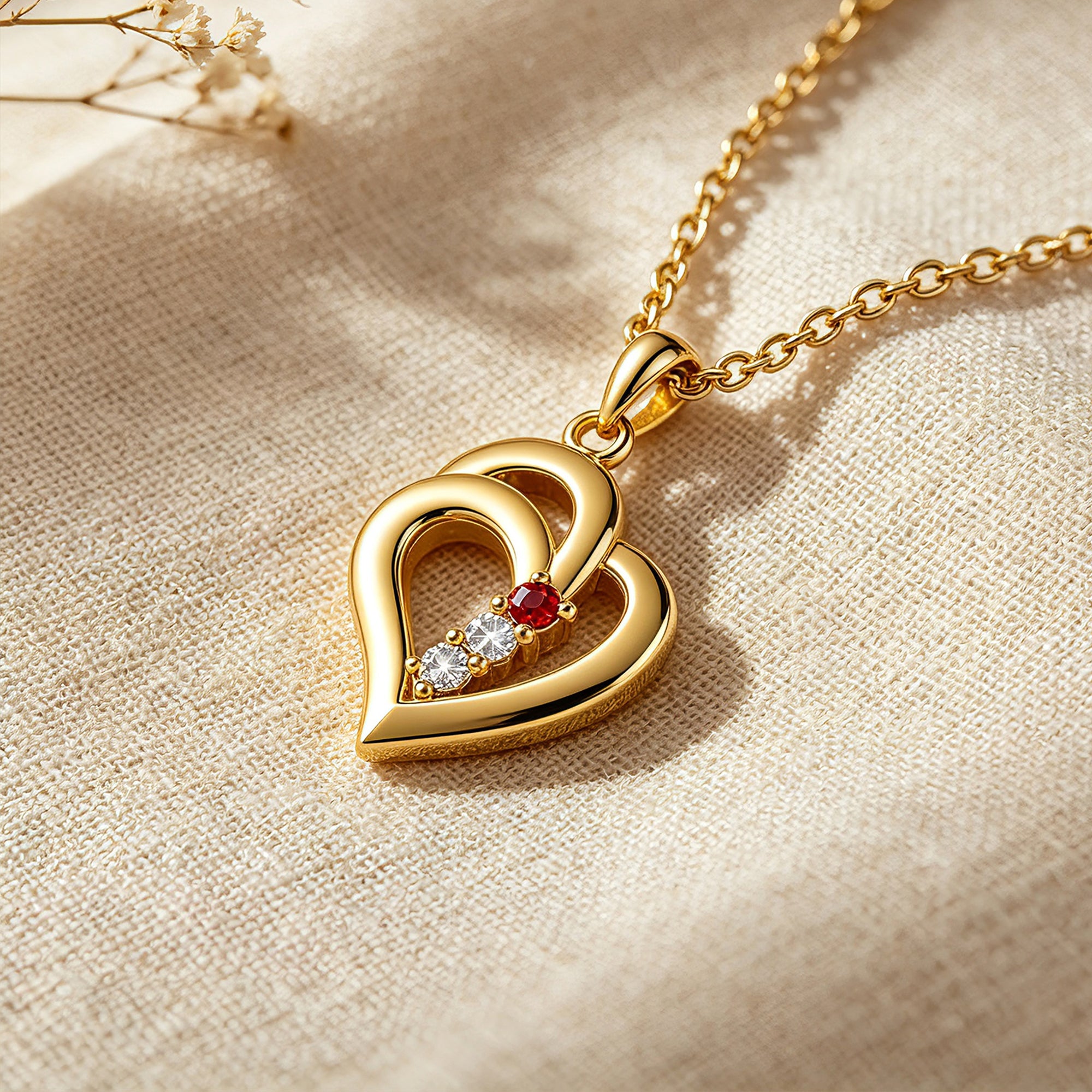 Personalized Birthstone Heart Name Necklace for Women – Custom 3 CZ Stones Family Pendant Gift for Her