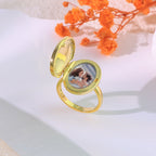 Personalized Photo Locket Ring with Name Engraved – Custom Picture Hidden Inside Oval CZ Halo Jewelry Gift for Her