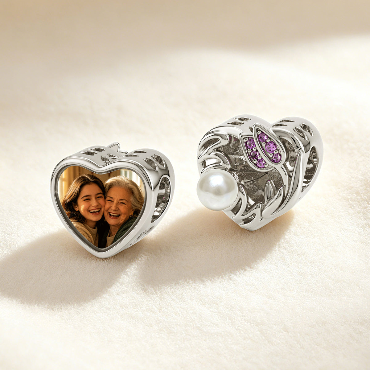 Custom Photo Heart Charm Bead | S925 Silver & Copper Personalized Gift