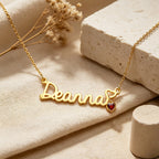 Personalized Name Necklace with Birthstone Heart Charm – Custom CZ Nameplate Jewelry Gift for Her