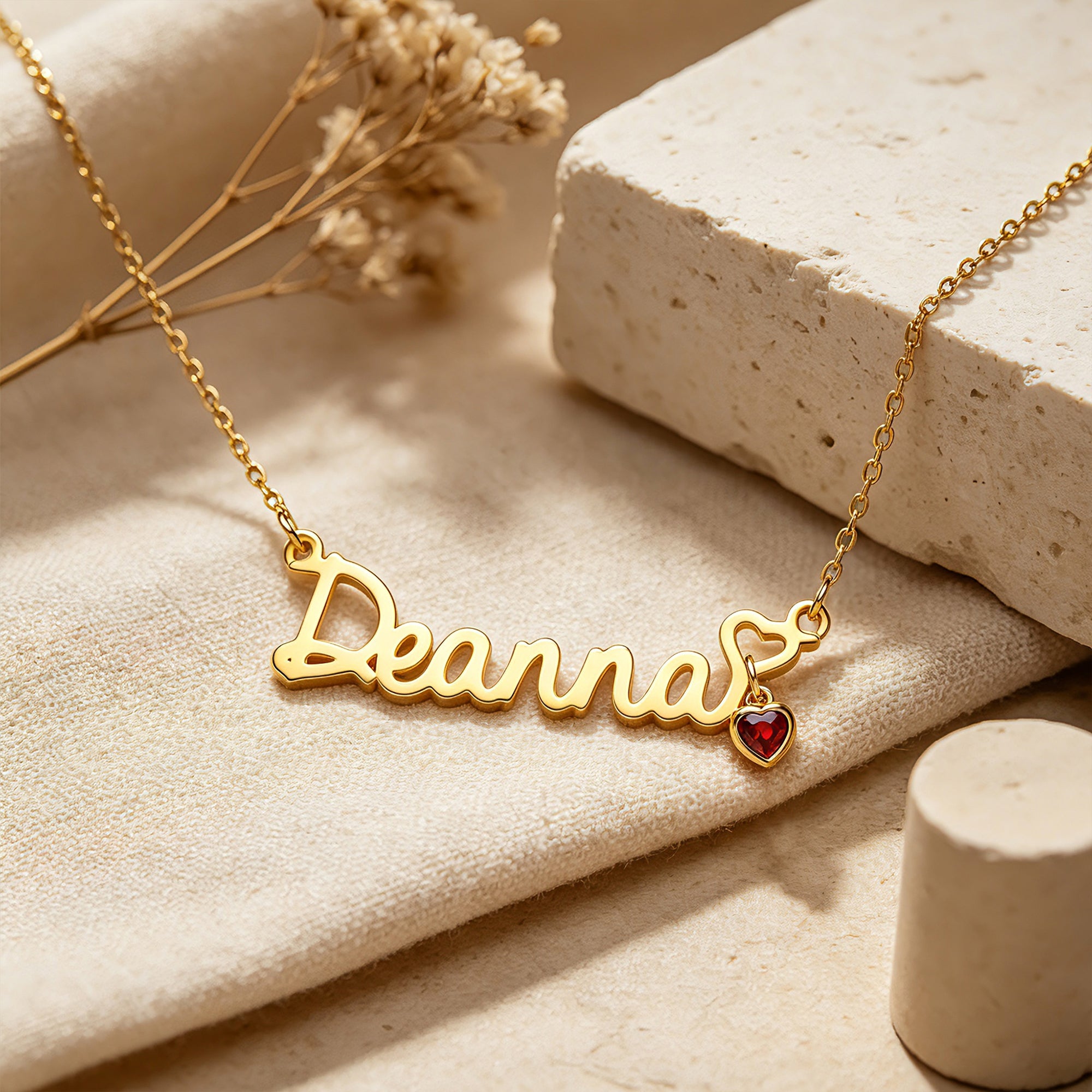 Personalized Name Necklace with Birthstone Heart Charm – Custom CZ Nameplate Jewelry Gift for Her