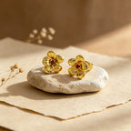 Personalized Birth Flower Birthstone Stud Earrings for Women – 12 Monthly Flower CZ Earrings Gift