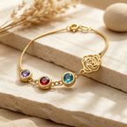 Personalized Birthstone Birth Flower Bracelet for Women – Custom CZ Charm Bracelet Gift for Her