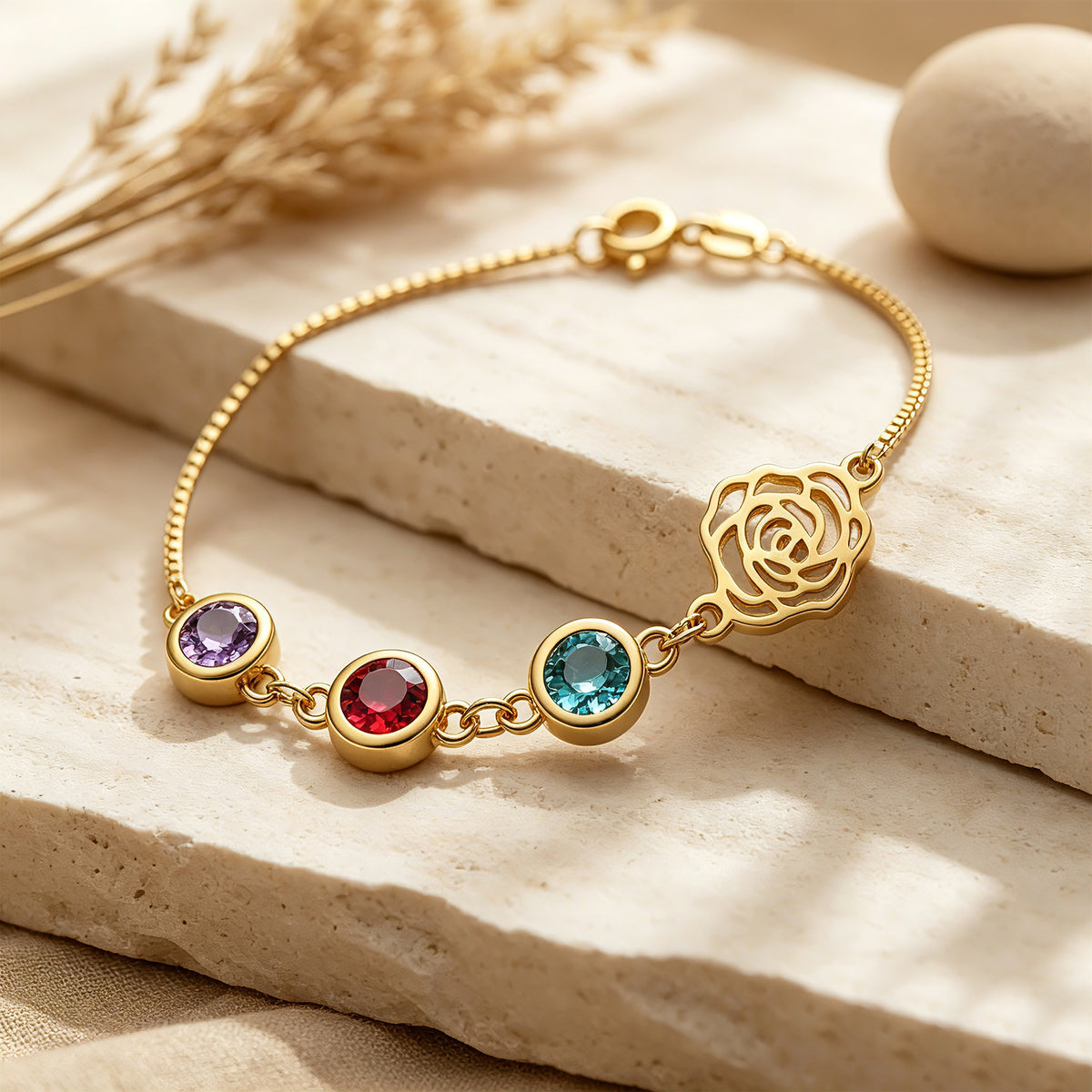 Personalized Birthstone Birth Flower Bracelet for Women – Custom CZ Charm Bracelet Gift for Her
