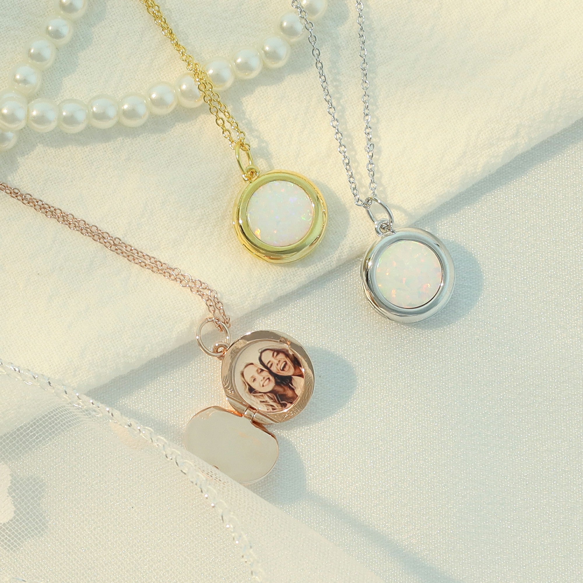 Personalized Photo Locket Necklace for Women – Custom Picture Pendant with Opal Jewelry Gift for Her