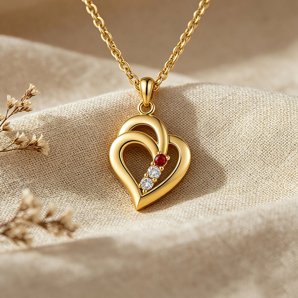 Personalized Birthstone Heart Name Necklace for Women – Custom 3 CZ Stones Family Pendant Gift for Her