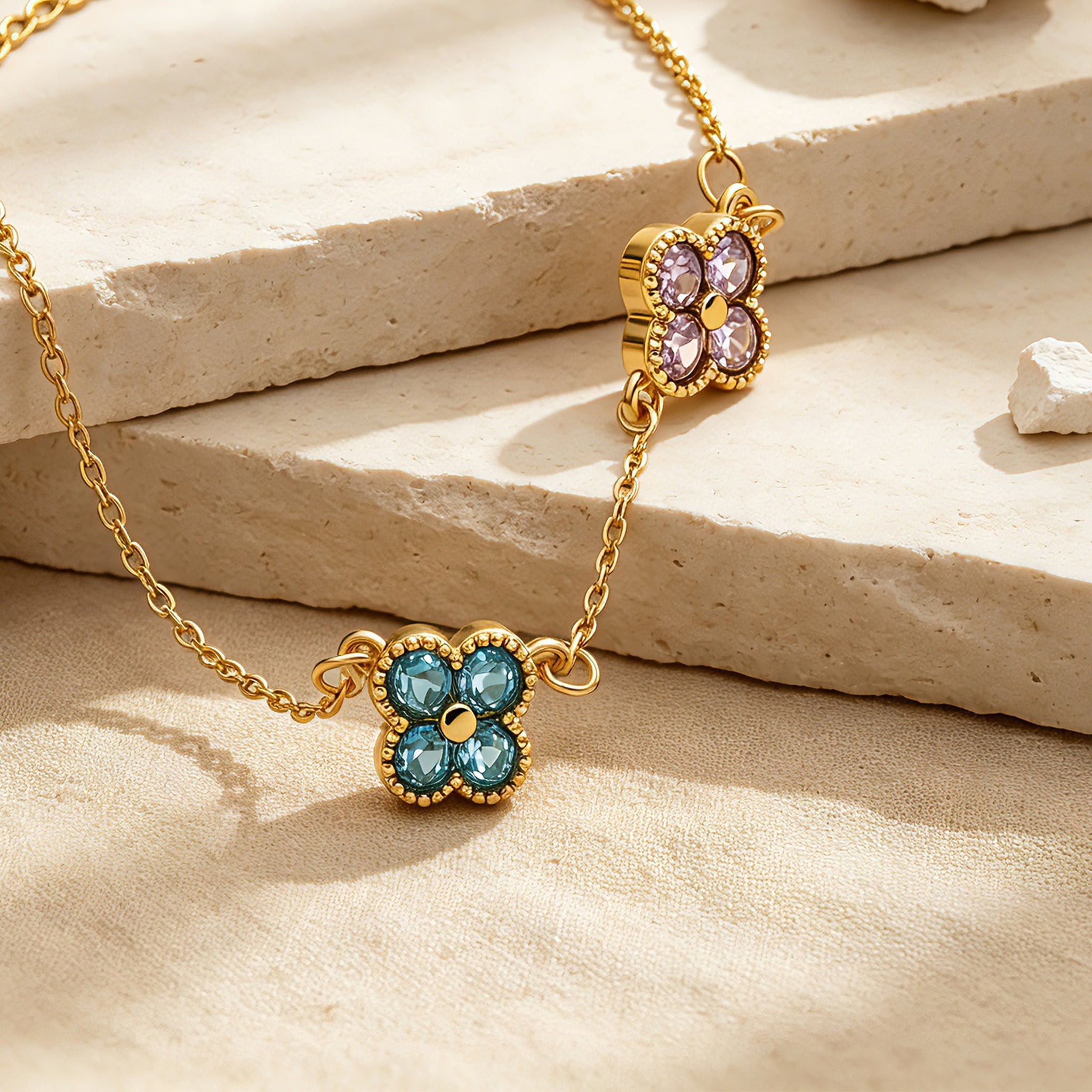 Personalized Four Leaf Clover Birthstone Bracelet for Women – Custom Family Bracelet Gift for Her